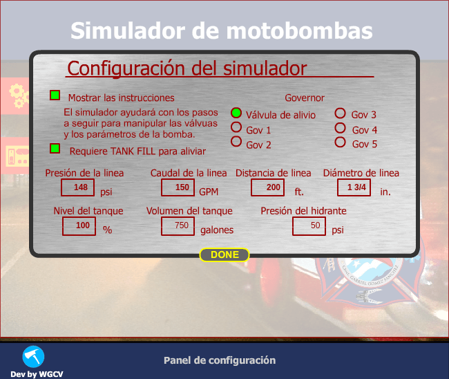 Configuración de motobomba